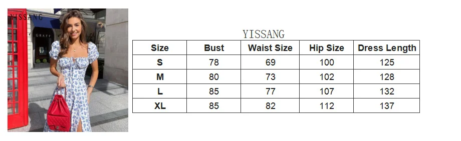 Yissang Floral Print Puff Short Sleeve Women Dress High Split Party Long Dresses Elegant Lace Up Sweet Summer Club Sexy Dress