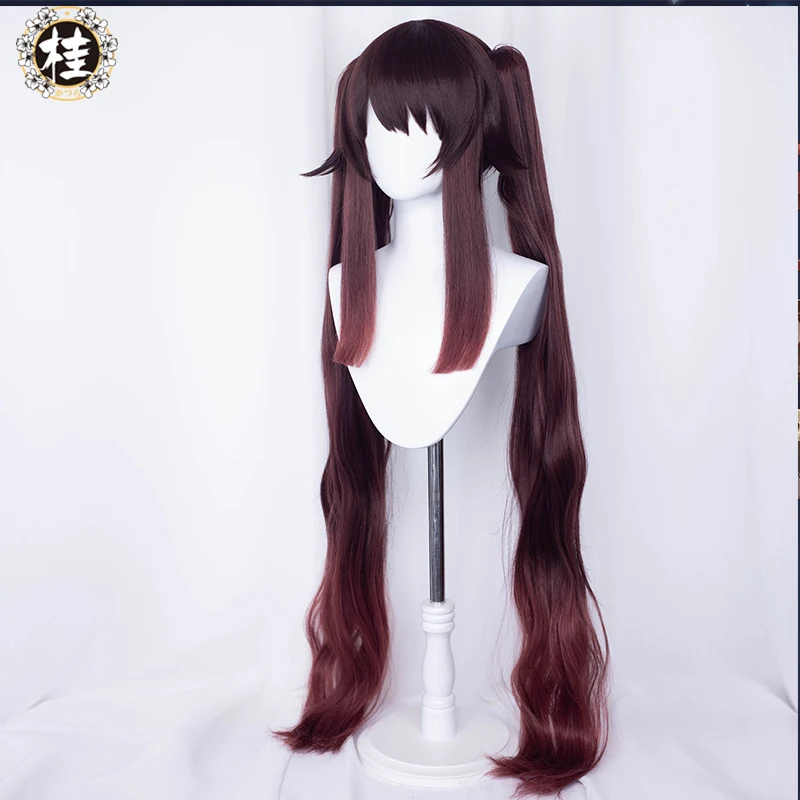 UWOWO Game Genshin Impact Hu tao Cosplay Wig Hutao New Long Hair Brown Wigs 115cm Claw Clip Ponytail Heat Resistant