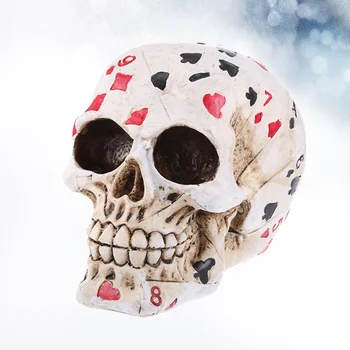 

Halloween Skull Ornament Resin Craft Cool Poker Skull Statue and Sculpture Ornament Carving Skull Craft Home Bar Halloween Party