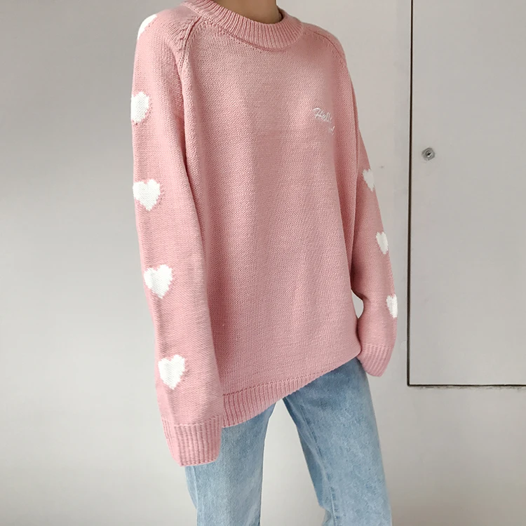 Harajuku Модный хлопковый женский свитер, милый студенческий вязаный свитер с вышитыми буквами Love, осенне-зимний женский свитер, пальто