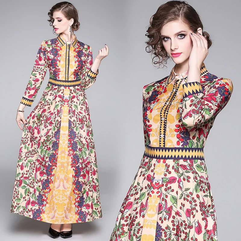 

2020 European and American fashion wild wild waist slimming positioning printed dress