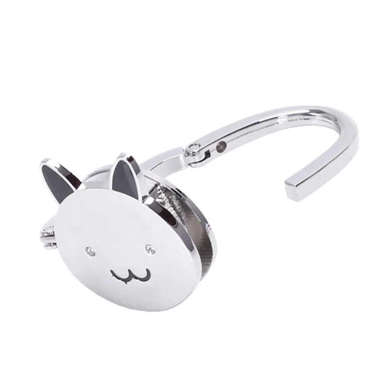 Cat Cartoon Foldable Silver Tone Handbag Hook Antislip Rubber Base bag holder metal hook bag hanger bag hook