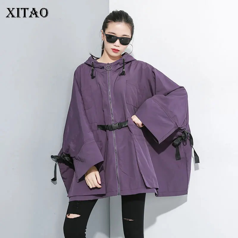 

XITAO Personality Plus Size Trench Women Hooded Collar Elegant Pocket Drawstring New Korea Fashion 2019 Autumn Coat Top GCC1528