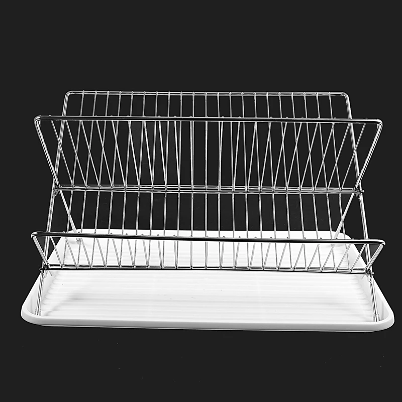 Best Deluxe Chrome-Plated Steel Foldable X Shape 2-Tier Shelf Small Dish Drainers with Drainboard