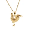 Gold Color Animal There-dimensional Rooster Chicken Pendant Women Necklaces 1