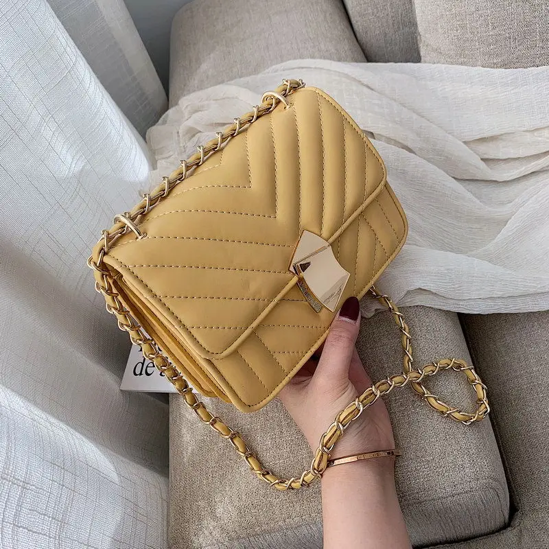 

New type of single shoulder square bag with sewing line and fashionable chain in 2019