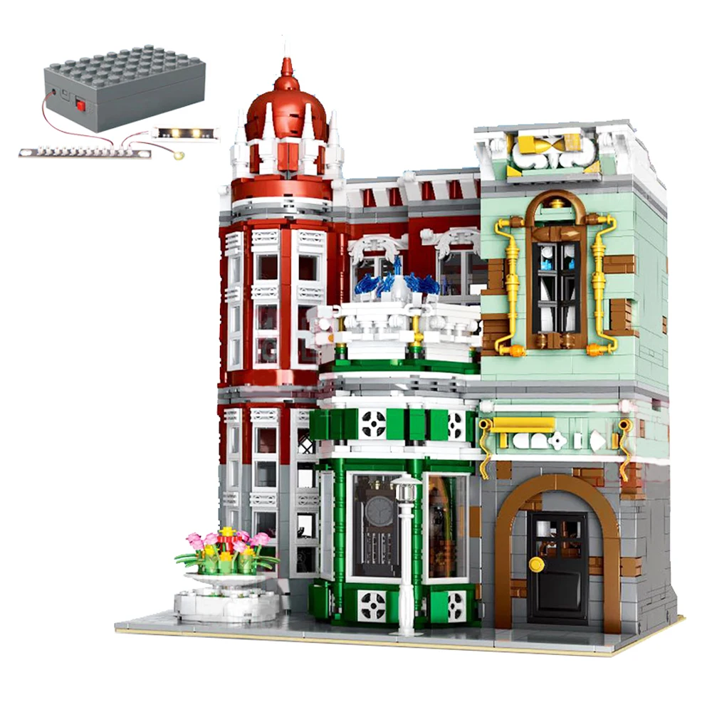 

16005 3050Pcs Street View Building 10185 Green Grocer Led Light Model Building Blocks Kids Christmas Toys For Children 15008