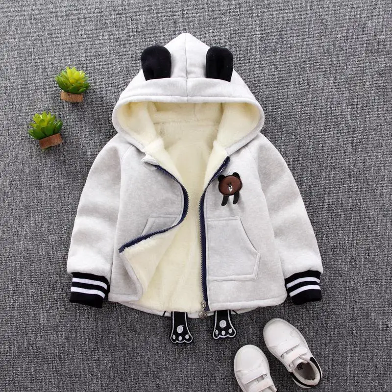 gray 80cm 1-4 года старая зимняя утепленная куртка для малышей для на молнии с рисунком из мультфильма стеганая куртка пальто-кардиган с капюшоном; свитер для маленьких мальчиков и девочек, зимнее пальто - Цвет: gray 80cm