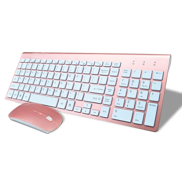 Гладкий корпус 2,4 ГГц Беспроводная клавиатура и мышь комбо 102 клавиш низкий уровень шума Беспроводная клавиатура мышь для Mac Pc WindowsXP/7/10 - Цвет: Rose Gold