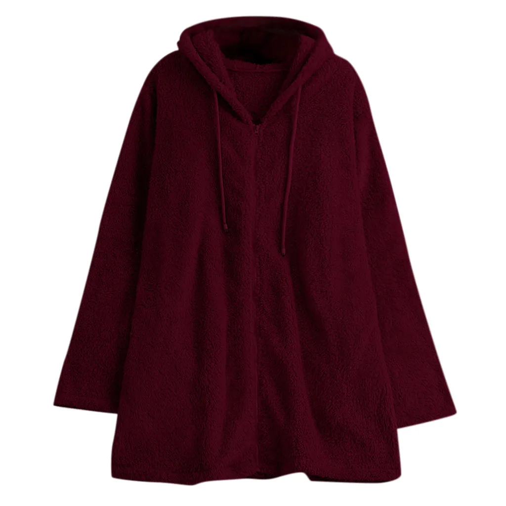 

CHAMSGEND Women Fashion Coats Solid Color Long Sleeve Warm Winter Casual With Zipper Ladies Thick Hooded Coat Large Size S-5XL
