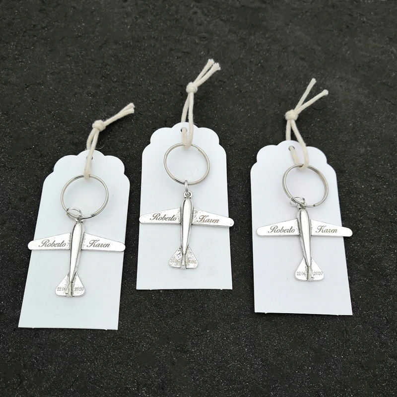 

50pcs Personalized name date plane Keychain Birthday Gifts Vintage Airplane Key chain Wedding Gifts For Guests Wedding Souvenirs