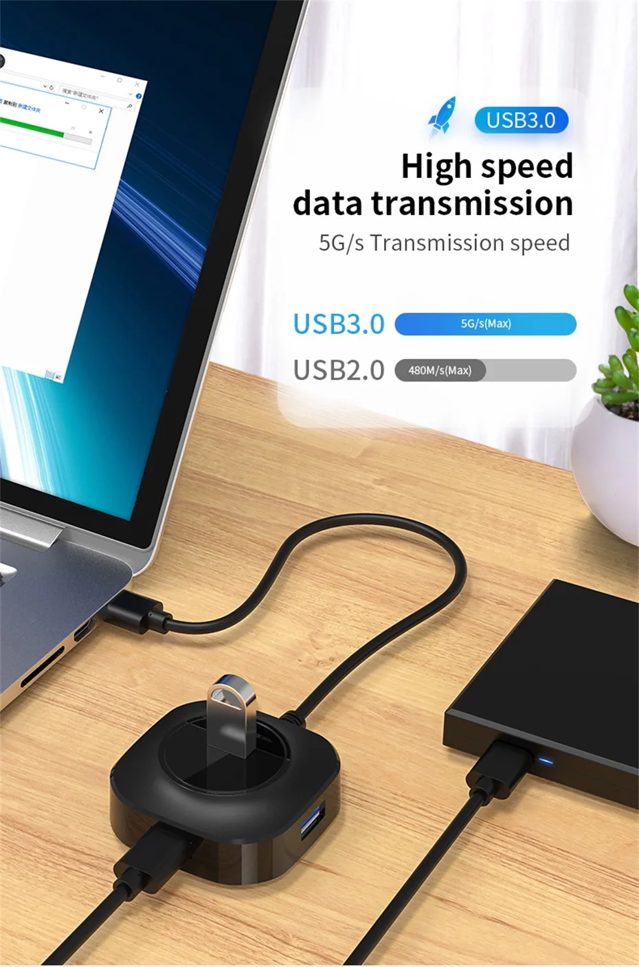 USB 3,0 концентратор Мульти USB разветвитель 3 USB3.0 порт с микро зарядкой для MacBook Surface Pro 6 PC Компьютерные аксессуары usb-хаб