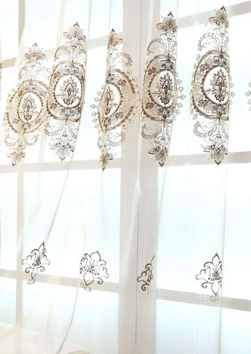 Романтические тюлевые шторы для спальни прозрачные кружевные занавески для гостиной современные искусственные шелковые европейские вышитые роскошные шторы - Цвет: Tulle
