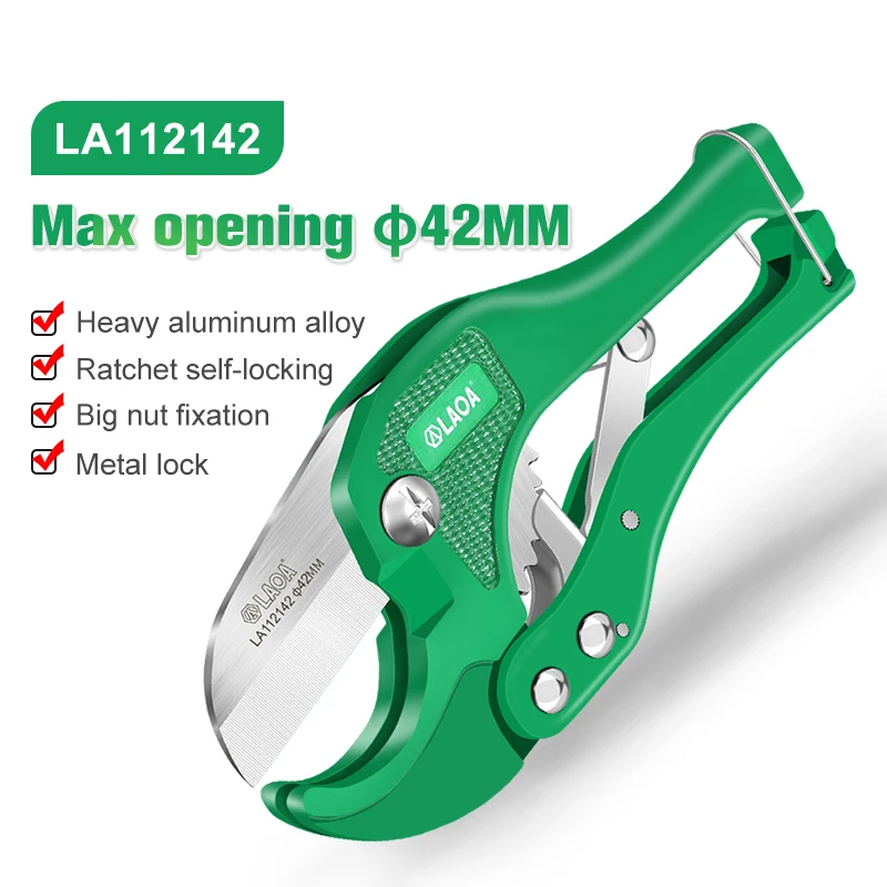 LAOA Professional Pipe Cutter 42mm Water Tube Alloy Body Ratchet Scissors Tube Cutter PVC/PU/PP/PE Hose Cutting Hand Tools pex pipe cutter