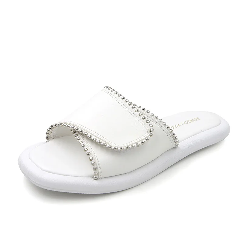 

2019 New Slippers Female Summer Word Lazy Thick-Soled Sandals Female Magic Stickers Beads Muller Slippers