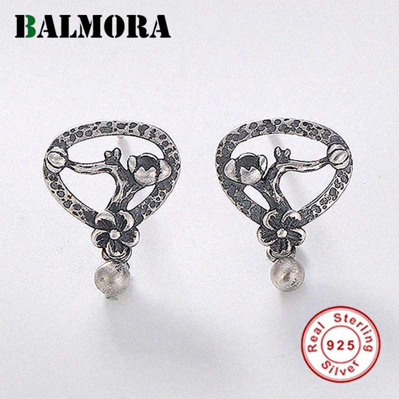 Женские серьги гвоздики в форме цветка BALMORA из настоящего серебра 925 пробы