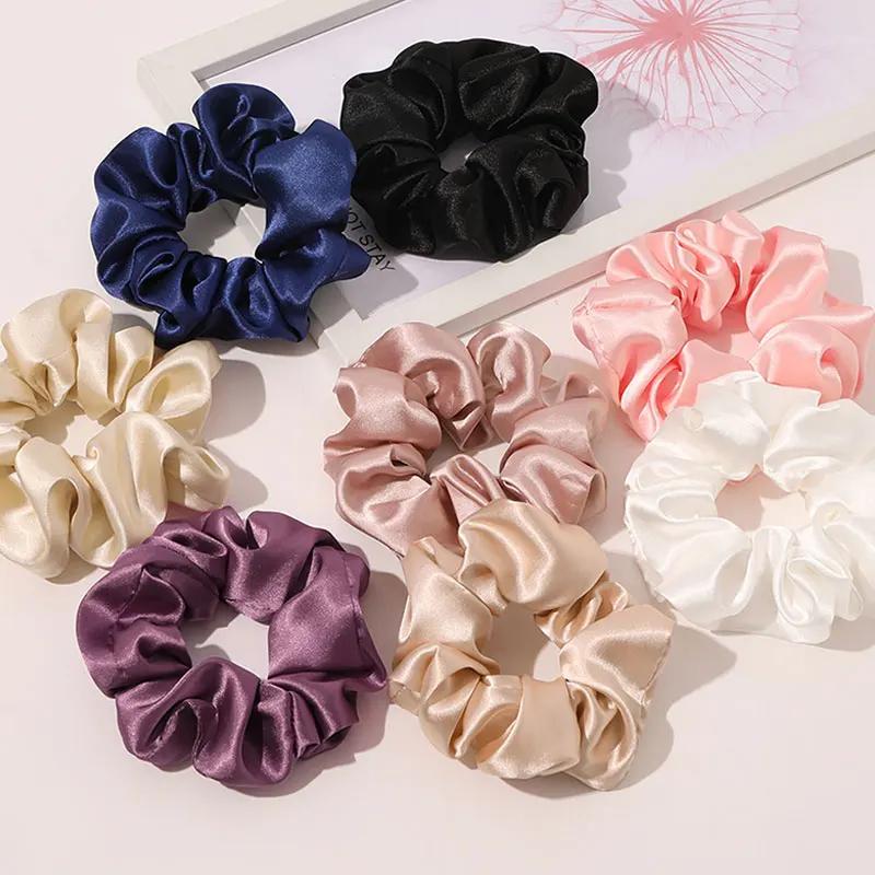 1PC Satin Silk Solid Color Scrunchies Elastic Hair Bands Bright