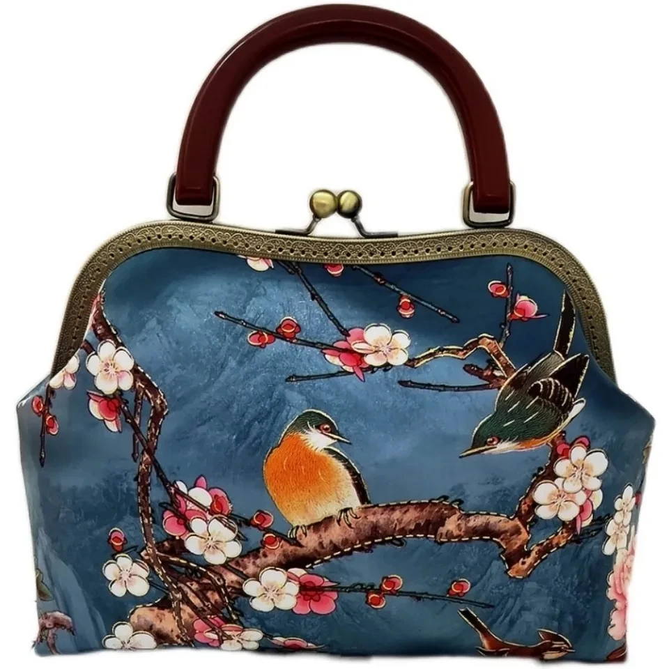 Vintage Flowers Bird Lock Shell Bag Bags Chain Women Shoulder Crossbody Bag Wood Hand Women's Handbags Purse