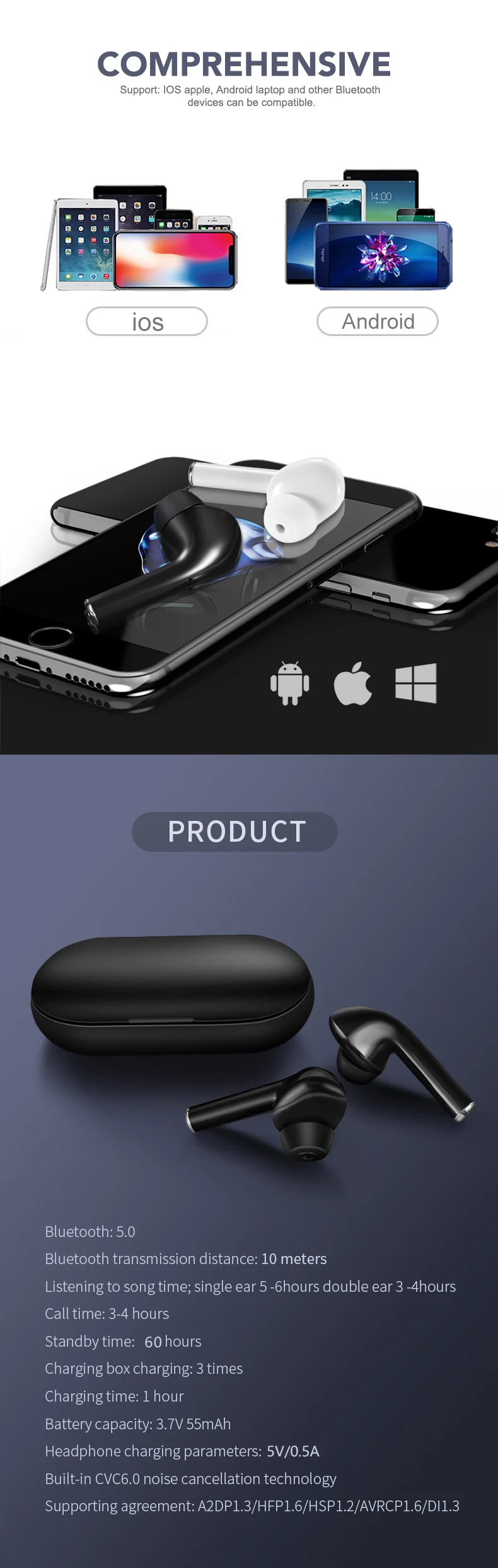 Bluetooth V5.0 сенсорная Операционная гарнитура TWS настоящие беспроводные двойные наушники с басовым звуком для мобильного телефона huawei Xiaomi Iphone samsung