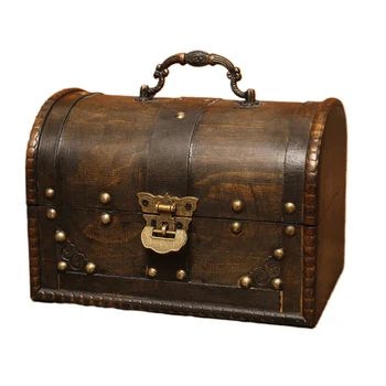 

Wooden Jewelry Box Dressing Table With Lock Rings Case Vintage Style Desk Organizer Store Necklace Storage Home Bedroom Safe