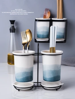 

China Style Landscape Painting Ceramic Spoon Fork Knife Chopsticks Draining Holder Kitchen Organizer Do Not Including Dinnerware