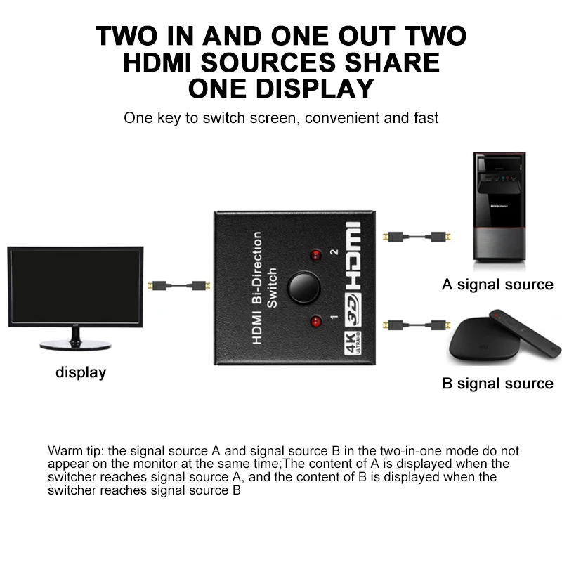 4K HDMI сплиттер Full HD 1080p видео HDMI переключатель 1-2 или 2-1 выход двунаправленный коммутатор для DVD ноутбука ТВ коробка