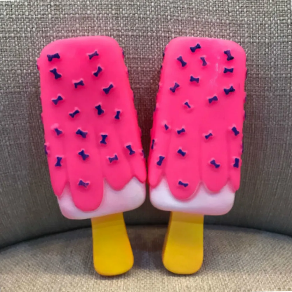 Funny Interactive Pet Dog Toy Chew Squeaky Rubber Pink Popsicle Shaped Toys for Cat Puppy Baby Dogs Ice Cream Bite Molar | Дом и сад