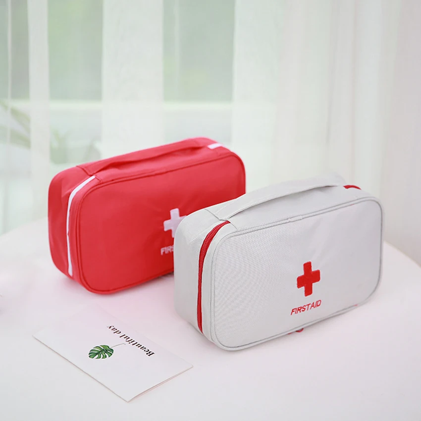 Red/Grey First Aid Storage Bag, Large On-board First Aid Kit Organizer, Outdoor Travel Camping Emergency Survival Medical Case