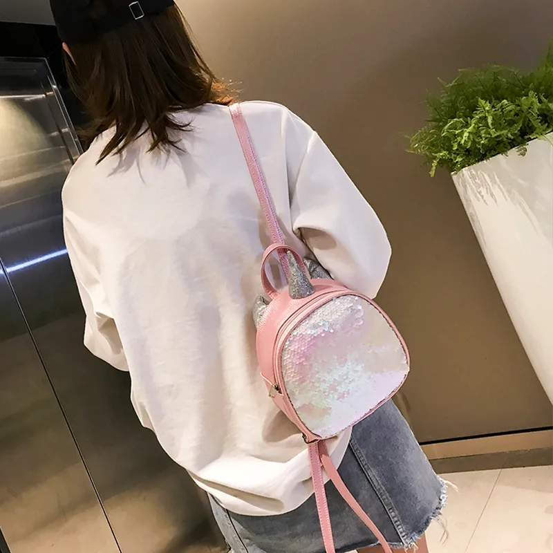 

2019 New Style Sequin Unicorn Cartoon Children Backpack Laser Colorful Mini Parent And Child Backpack Fashion