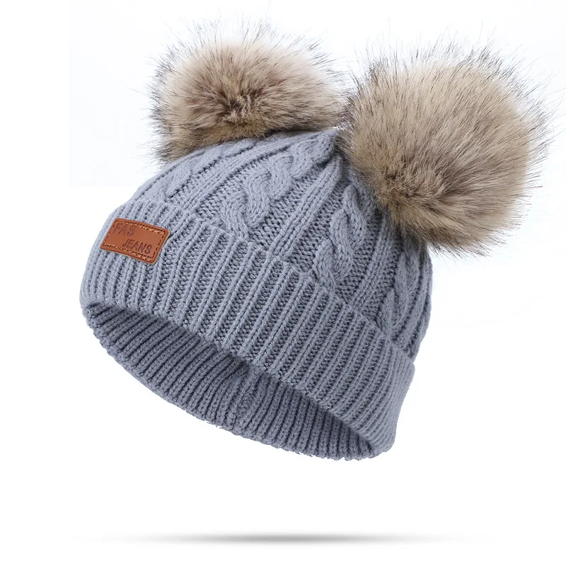 U Шарф шапка набор детей Skullies Beanies помпон поддельные мяч для вязания Осень и зима теплый сплошной цвет белый Девушка Открытый - Цвет: U