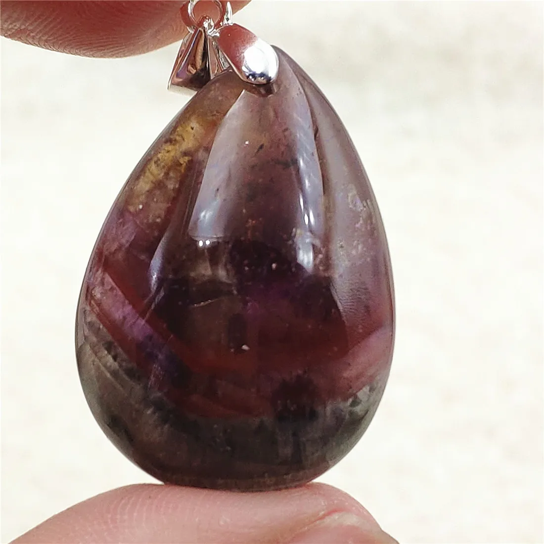 Genuine Natural Cacoxenite Auralite 23 Purple Red Pendant Water Drop Rutilated Bead Women Men AAAAAA