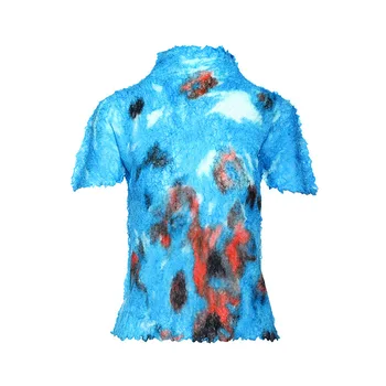 

Plus Size T-Shirt Women Spring Summer Fashion Casual Printed Half Turtleneck Short Sleeves Stretch Slim Thin Simple Women Top