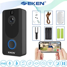 EKEN V7 HD 1080P inteligentne WiFi wideodomofon domofon wizyjny noktowizor IP dzwonek bezprzewodowa kamera do monitoringu przechowywanie w chmurze