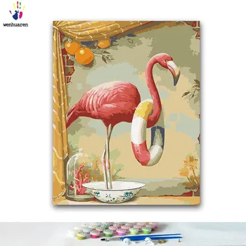 

DIY Coloring paint by numbers Flamingo paintings by numbers with kits 40x50 framed