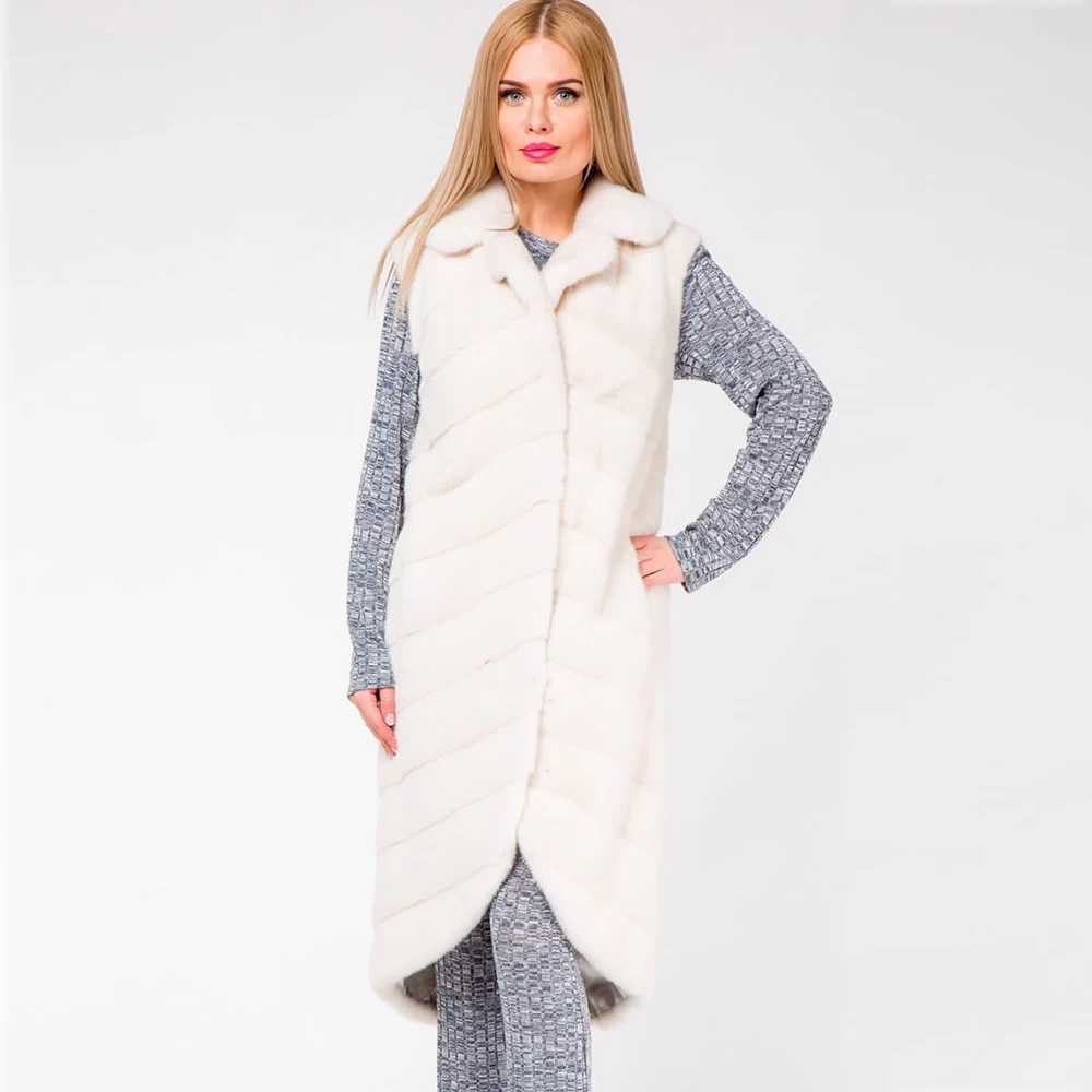 110cm long white Warm Real Mink Fur Coat Women Winter Gilet Vest Wrap Cloak With hood NEW Jacket Overcoat Female Ladies Fashion Furs Jacket - Color: 110cm long white