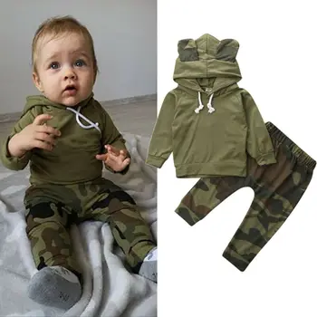 

Pudcoco New Newborn Baby Boy Girls Long Sleeve Camo T-shirt Tops + Pants Outfit Suit Clothes 0-24 M