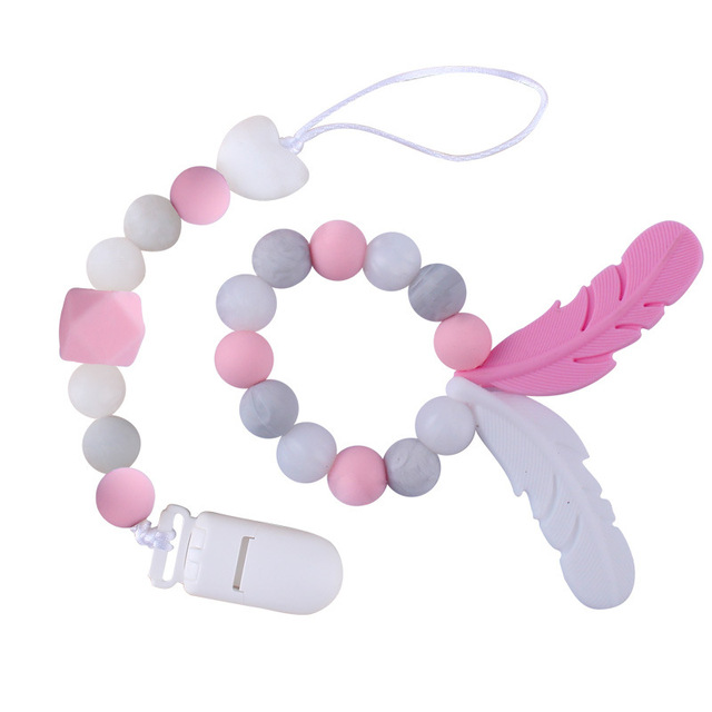 products silicone pacifier chain teether Feather cartoon silicone toy teether teether set