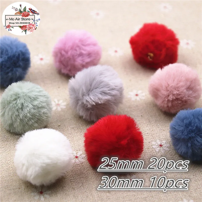 

10/20pcs 25/30mm Mix Colors round ball Imitate Rabbit Fur Fabric Covered Bead Pendant Home Garden Cabochon Crafts