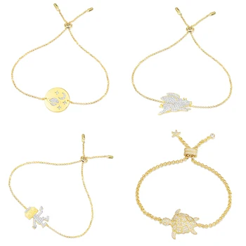

2020 New Zircon Simple Golden Yellow Galaxy Flying Pig Dancing Robot Turtle Adjustable Bracelet Femininity Fashion Jewelry