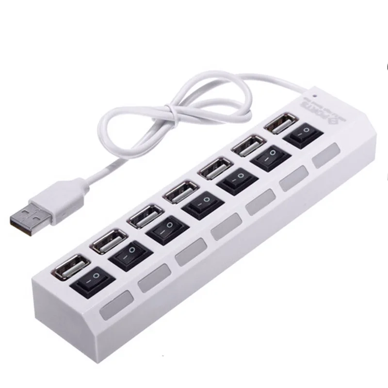 7 Port Micro USB Hub 2.0 USB Splitter High Speed 480Mbps USB 2.0 Hub LED With ON/OFF Switch For Tablet Laptop Computer Notebook