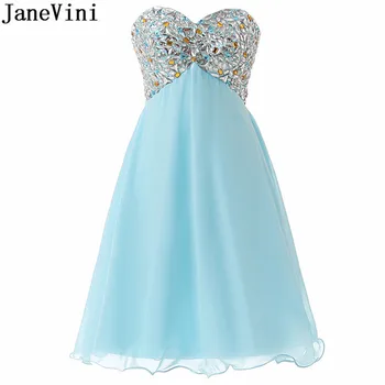 

JaneVini Charming Short Mini Homecoming Dresses Crystals Sky Blue Sweetheart Tulle Bleu Ladies Beaded Cocktail Party Gowns 2020