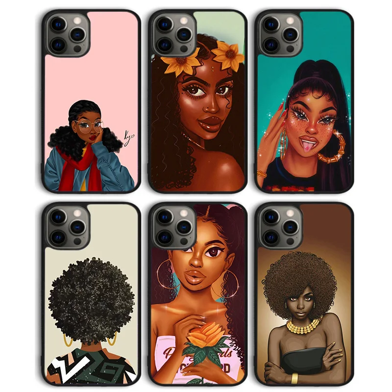 Etui na telefon Afro czarne damskie etui na telefon iPhone 15 SE2020 14 13 11 12 Pro Max mini XS XR X 8 Plus 7 6S etui Coque