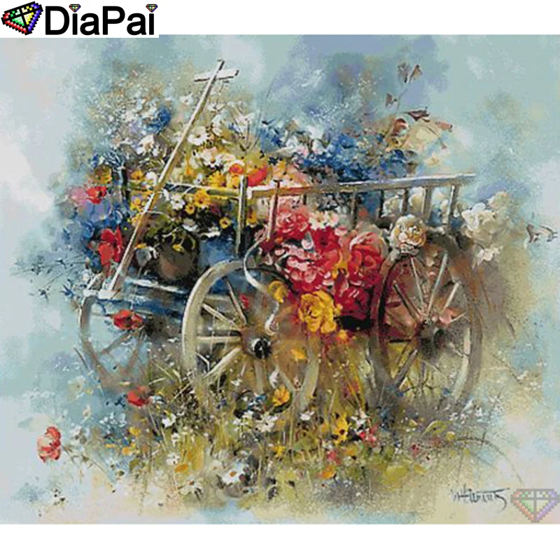

DIAPAI Full Diamond Embroidery "Flower cart" Diamond Painting Cross Stitch Patterns Rhinestone Unfinished Home Decor A27134