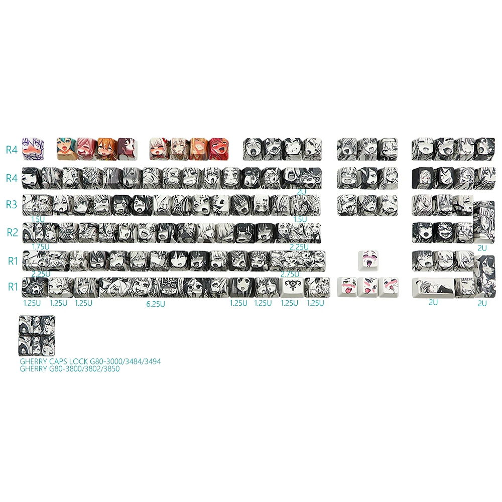 PBT 110key Ahegao Keycap Dye Sublimation OEM Profile Japanese Anime Keycap For Cherry Gateron Kailh switch Mechanical Keyboard