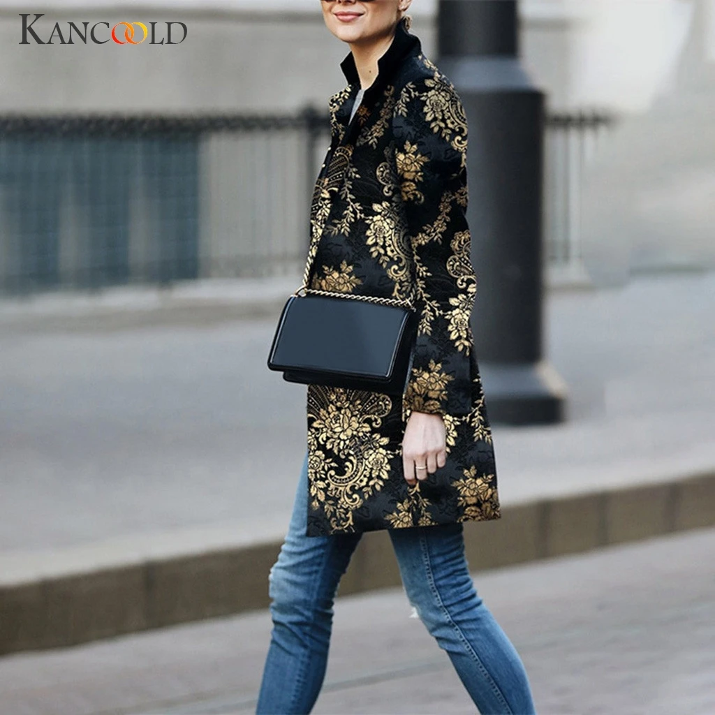 awesome KANCOOLD coats RETRO LEISURE Open Front Printed Cardigan Suit Long Sleeve Streetwear fashion coats