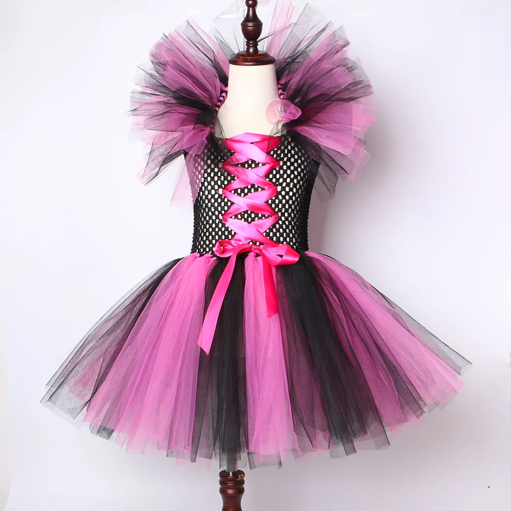Платье-пачка для девочек; vestido quente rosa e preto criandas; карнавальный костюм на Хэллоуин; платье для косплея