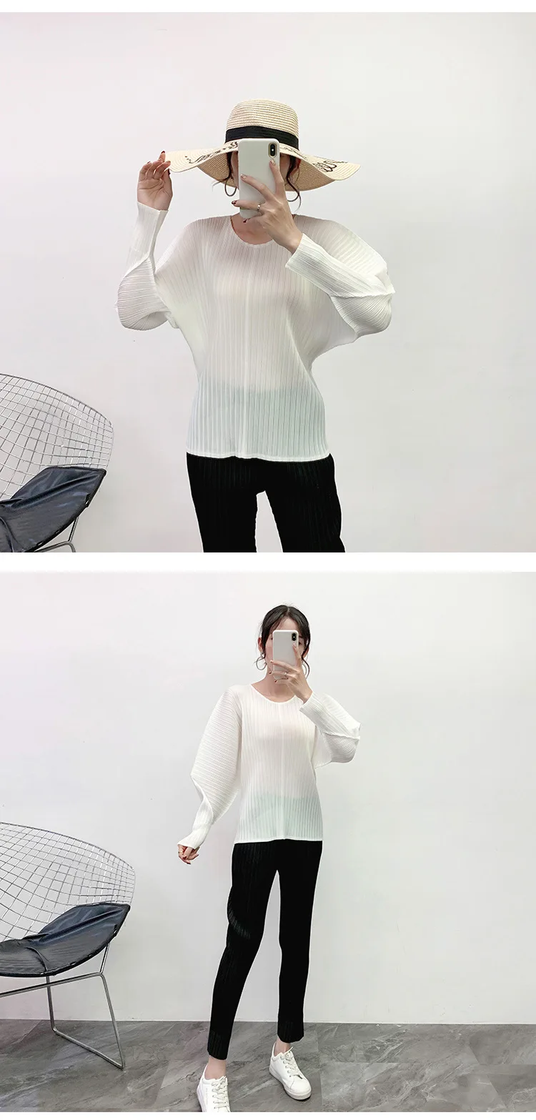 Японский стиль Miyake, классические топы, женская мода, новинка, зима, круглый вырез, рукав-фонарик, одноцветная футболка, плиссированная, высокое качество, рубашка