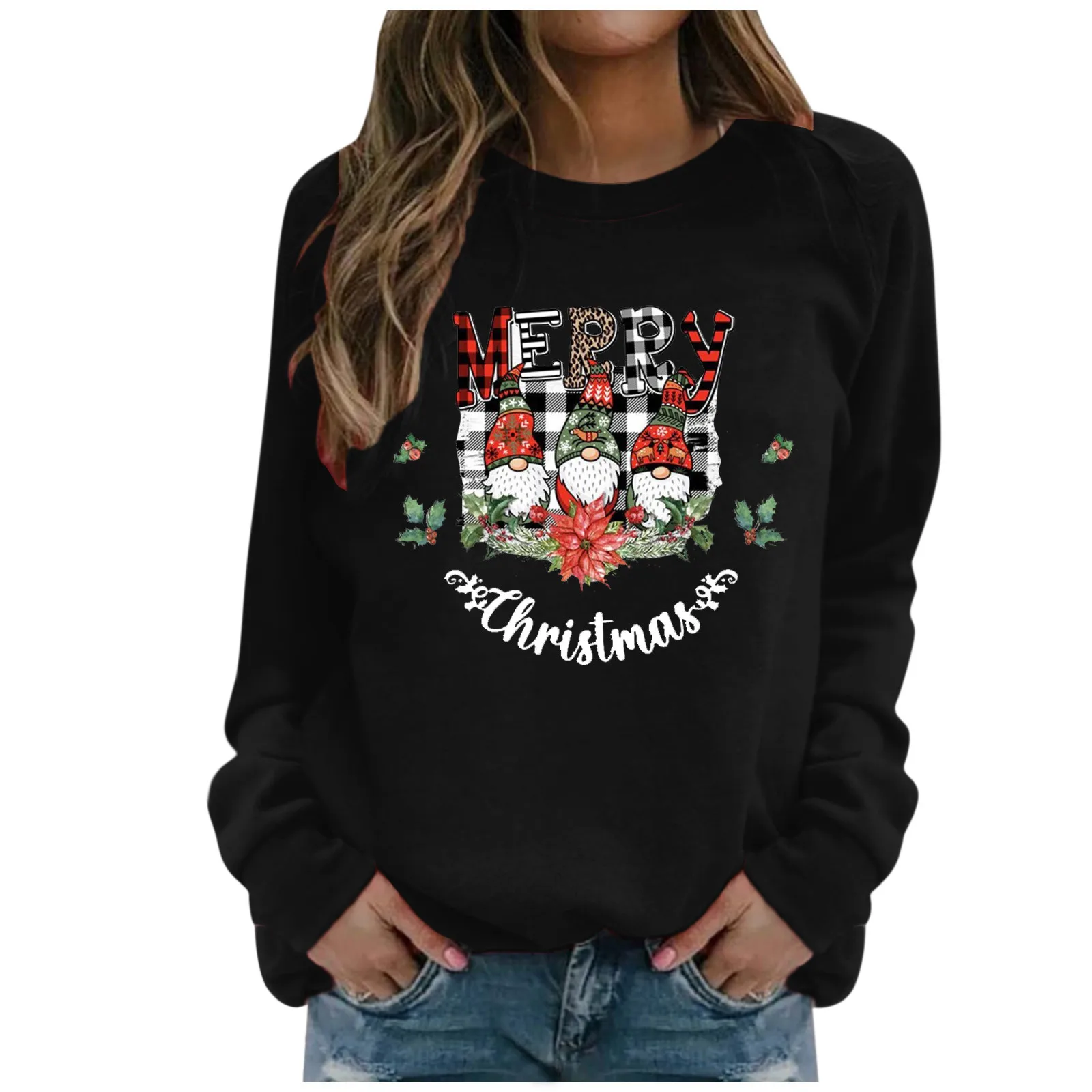Fashion Merry Christmas Print Hoodies Women Long Sleeve O-neck Pullover Tops Autumn Winter Casual Female Sweatshirts Streetwear 2