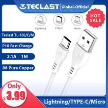 Teclast p10 cabo de carga rápida relâmpago micro usb tipo-c 2.1a atual durável qualidade 1m pvc material carga rápida