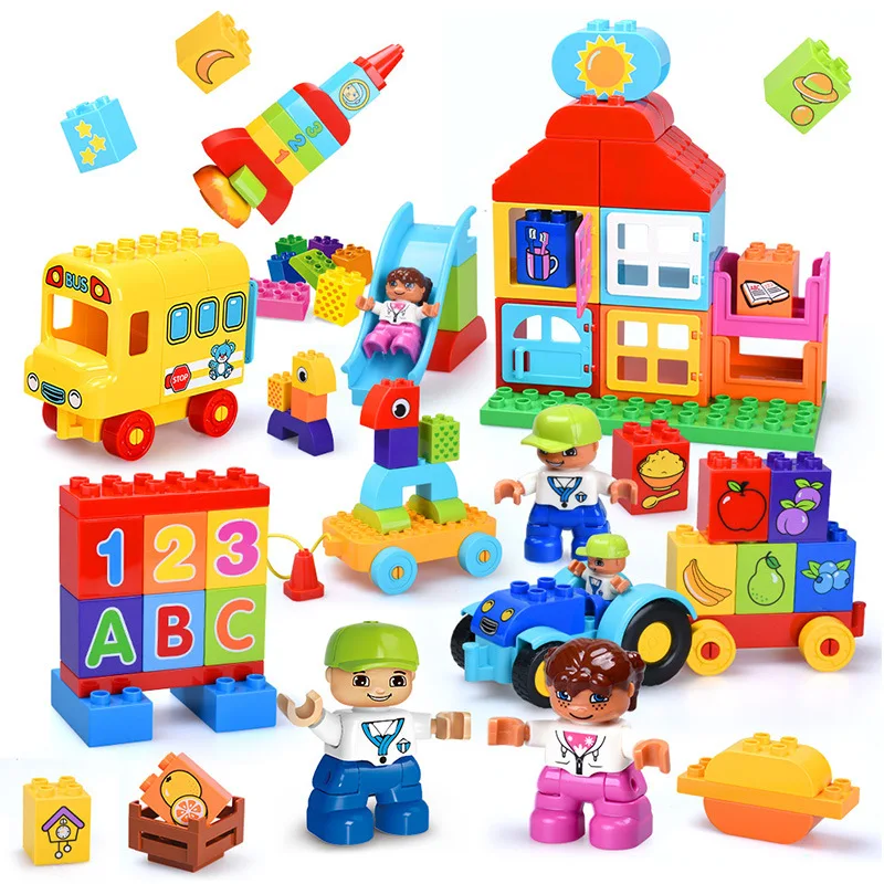 

Diy Bricks Big Size Building Blocks 4 Basic Cognition Sets Educational Toys Gifts For Children kids Compatible with Duploed